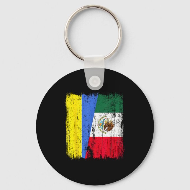 Ukraine Mexico Half Flag Ukrainian Mexican Heritag Keychain (Front)
