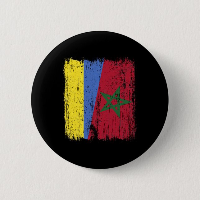 Ukraine Morocco Half Flag Ukrainian Moroccan Herit 2 Inch Round Button (Front)