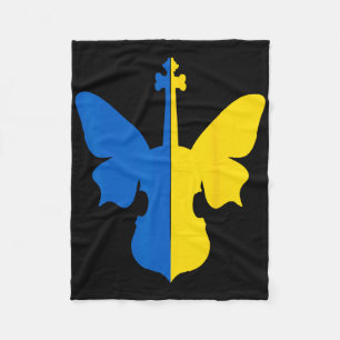Ukraine Peace Butterfly Violin Ukrainian Flag Blue Fleece Blanket