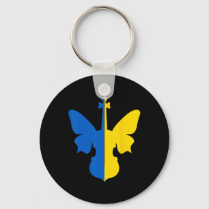 Ukraine Peace Butterfly Violin Ukrainian Flag Blue Keychain