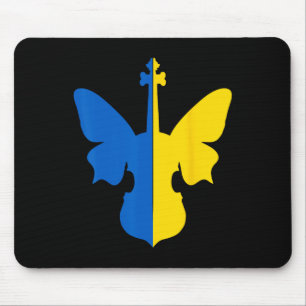 Ukraine Peace Butterfly Violin Ukrainian Flag Blue Mouse Pad