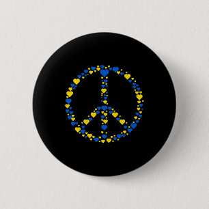 Ukraine Peace Sign Blue And Yellow Hearts Support 2 Inch Round Button