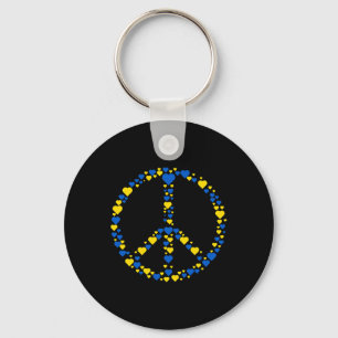 Ukraine Peace Sign Blue And Yellow Hearts Support Keychain