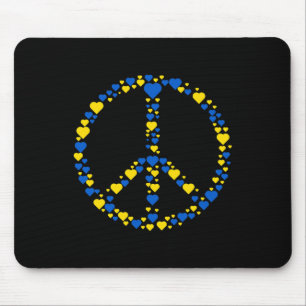 Ukraine Peace Sign Blue And Yellow Hearts Support Mouse Pad