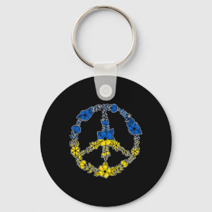 Ukraine Peace Sign Flowers In Blue And Yellow Ukra Keychain