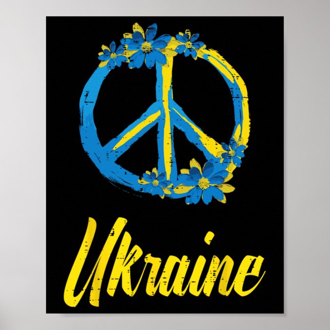 Ukraine Peace Sign Flowers Retro Ukrainian Groovy  (Front)