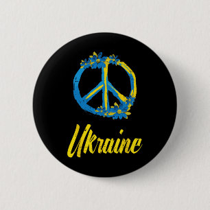 Ukraine Peace Sign Flowers Retro Ukrainian Groovy  2 Inch Round Button