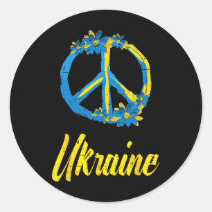 Ukraine Peace Sign Flowers Retro Ukrainian Groovy Classic Round Sticker