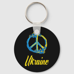 Ukraine Peace Sign Flowers Retro Ukrainian Groovy Keychain