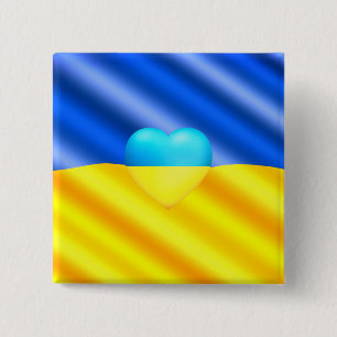 Ukraine - Peace - Ukrainian Flag - Heart - Freedom 2 Inch Square Button