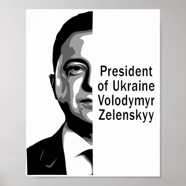 Ukraine President Zelenskyy Half Portrait B&W Art Poster (Front)