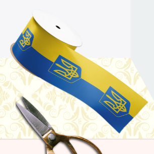 Ukraine Ribbon, Tryzub, Patriotic, Ukrainian Flag Satin Ribbon