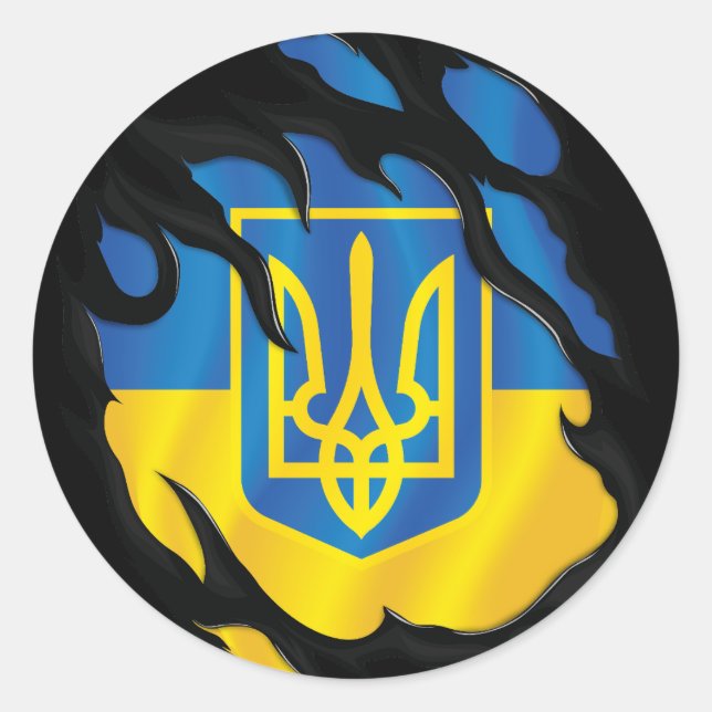 Ukraine Ripped Flag Classic Round Sticker (Front)