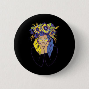 Ukraine Shirt Women Ukrainian Girl Sunflower  2 Inch Round Button