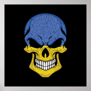 Ukraine Smiling Skull Flag  Poster