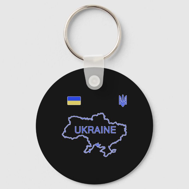 Ukraine Soccer Team Ukr Map And Trident Jersey Foo Keychain (Front)
