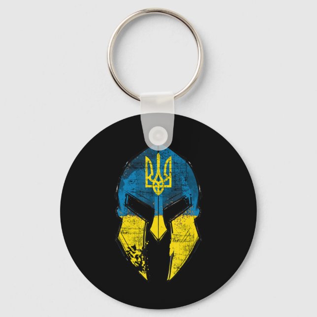 Ukraine  Sparta Helmet Ukraine Crest Flag Men Wome Keychain (Front)