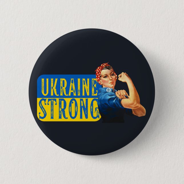 Ukraine Strong Rosie the Riveter  2 Inch Round Button (Front)