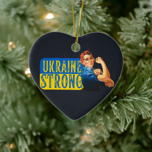 Ukraine Strong Rosie the Riveter   Ceramic Ornament