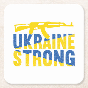 Ukraine Strong Support for Ukraine Square Paper Coaster
