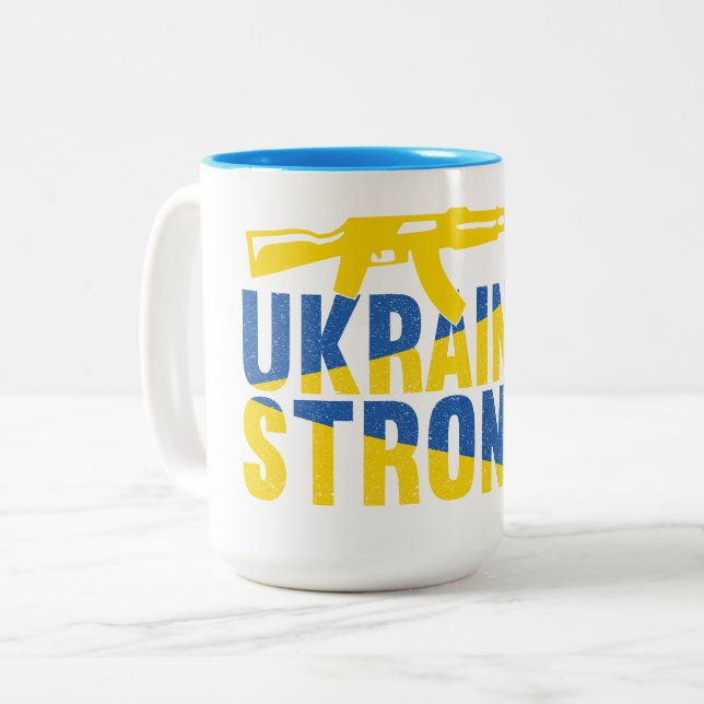 Ukraine Strong Support for Ukraine Two-Tone Coffee Mug (Front Left)