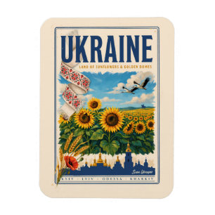 Ukraine Sunflower Golden Dome Illustration Travel Magnet