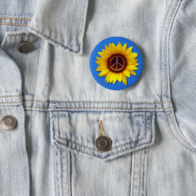 Ukraine Sunflower Peace Symbol Sign Anti-War  2 Inch Round Button (In Situ)