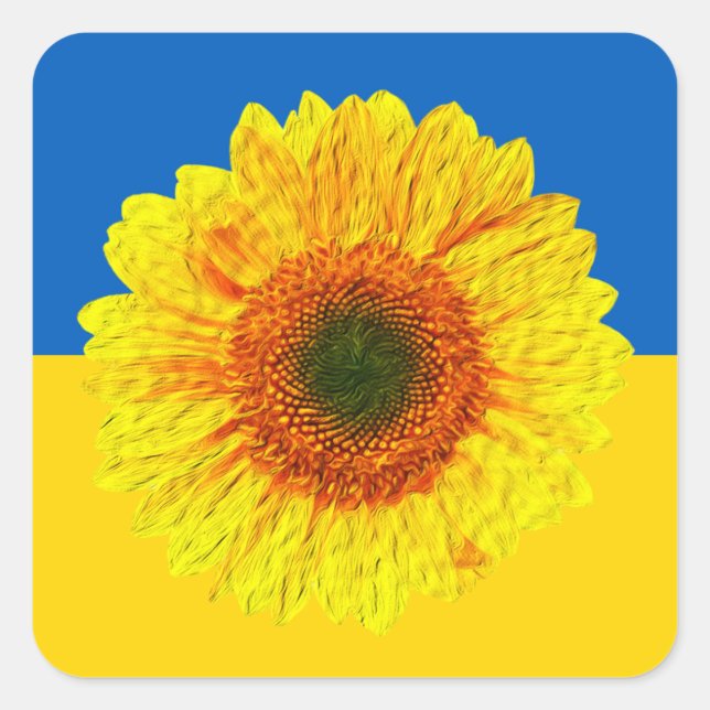 Ukraine Sunflower Sticker, Ukrainian Flag / Flower Square Sticker (Front)