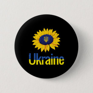 Ukraine Sunflower Trident Tryzub Ukrainian Symbol  2 Inch Round Button