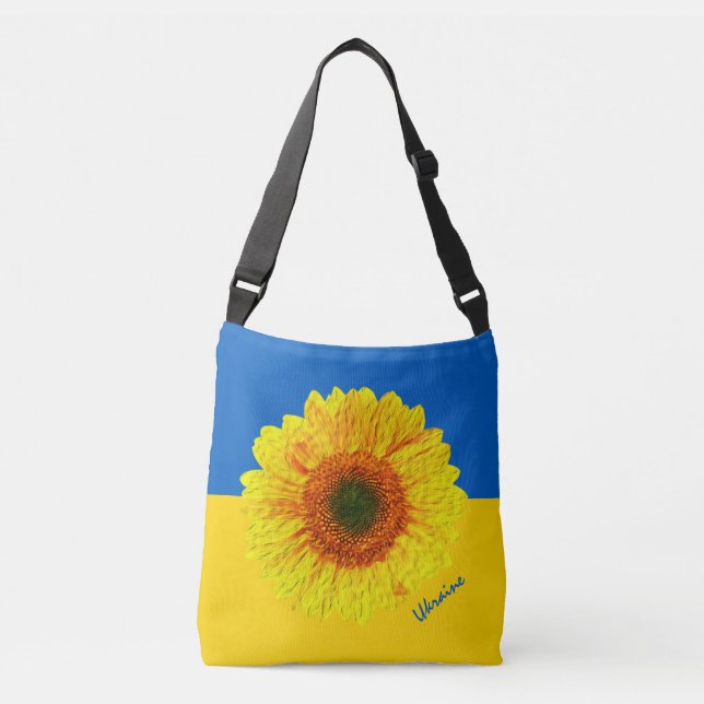 Ukraine Sunflower & Ukrainian Flag / Flower Crossbody Bag (Front)