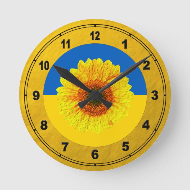 Ukraine Sunflower & Ukrainian Flag / Flower Round Clock (Front)