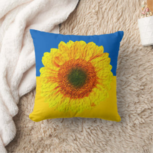Ukraine Sunflower & Ukrainian Flag / Flower Throw Pillow