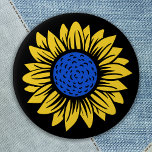 Ukraine Sunflower Ukrainian Solidarity 3 Inch Round Button<br><div class="desc">Ukraine sunflower in ukrainian flag colours blue and yellow / gold to show support for Ukranian peace and freedom. COPYRIGHT © 2021 Judy Burrows,  Black Dog Art - All Rights Reserved. Ukraine Sunflower Ukrainian Solidarity button</div>
