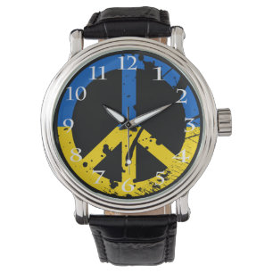 Ukraine Support Anti-War Pray Dove Button Watch
