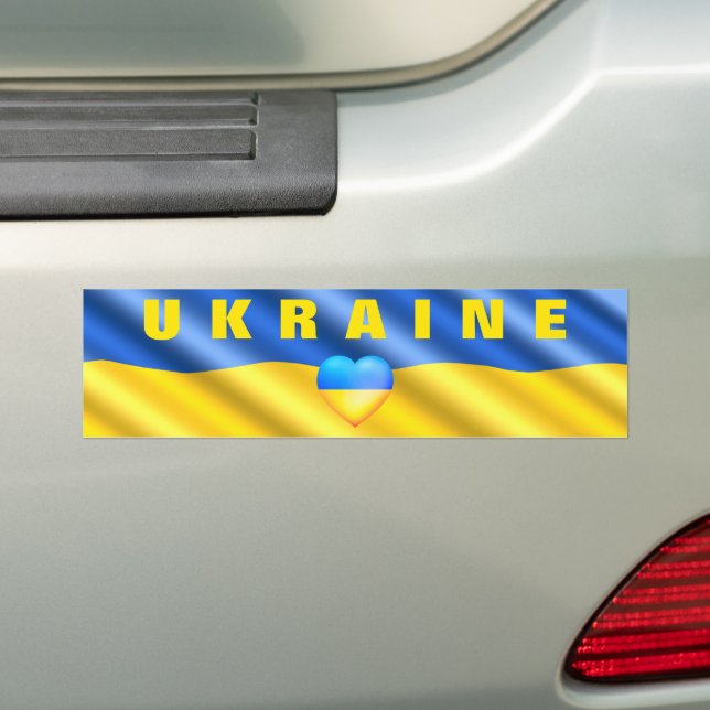 Ukraine - Support - Peace Freedom - Ukrainian Flag Bumper Sticker (On Car)