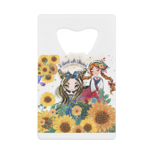 Ukraine Support Sunflower Girls Credit Card Bottle Opener