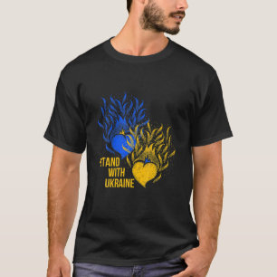 Ukraine Supporter Flag Colour Blue Yellow Fire Hea T-Shirt