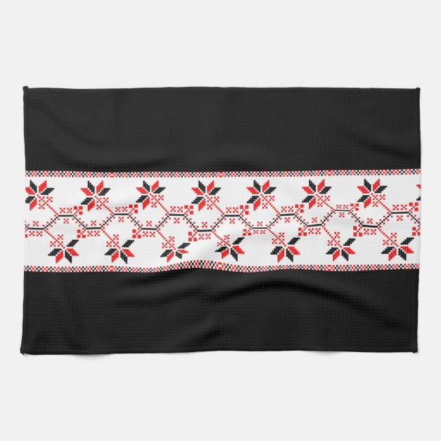 ukraine traditional folk motif ethnic geometric fl kitchen towel (Horizontal)