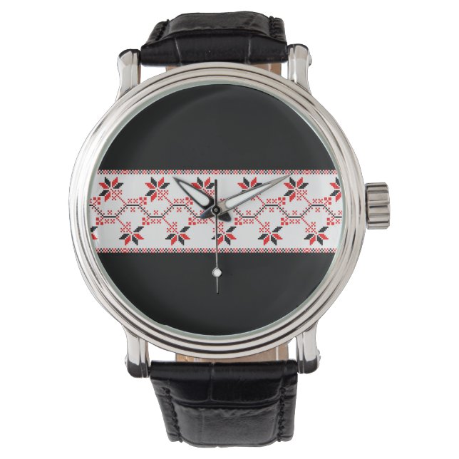 ukraine traditional folk motif ethnic geometric fl watch (Front)