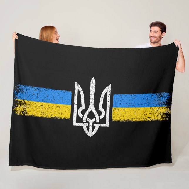 Ukraine Trident - Ukraine Flag Symbol Fleece Blanket (In Situ)