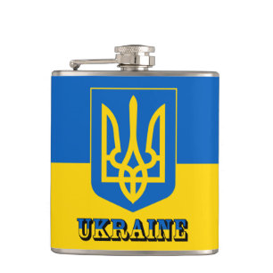 Ukraine, Tryzub, Ukrainian Flag / Coat of Arms Hip Flask