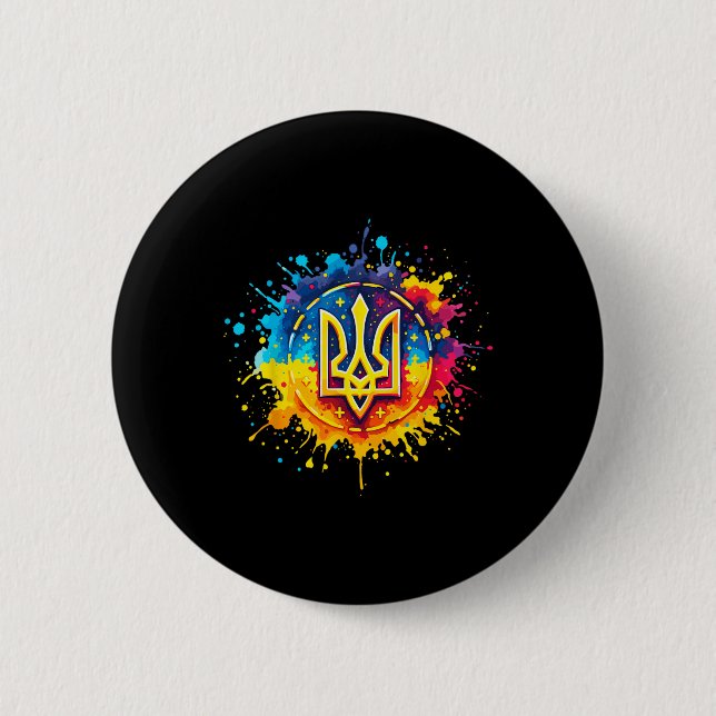 Ukraine Tryzub Ukrainian Trident  2 Inch Round Button (Front)