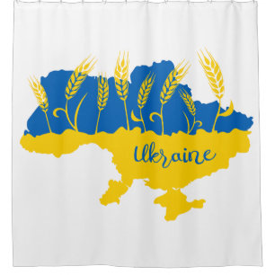 Ukraine typography and wheat ear on Ukrainian flag