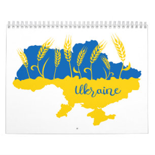 Ukraine typography and wheat ear on Ukrainian flag Calendar