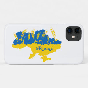 Ukraine typography and wheat ear on Ukrainian flag iPhone 11 Case