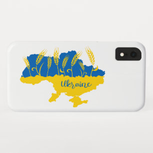 Ukraine typography and wheat ear on Ukrainian flag iPhone XR Case