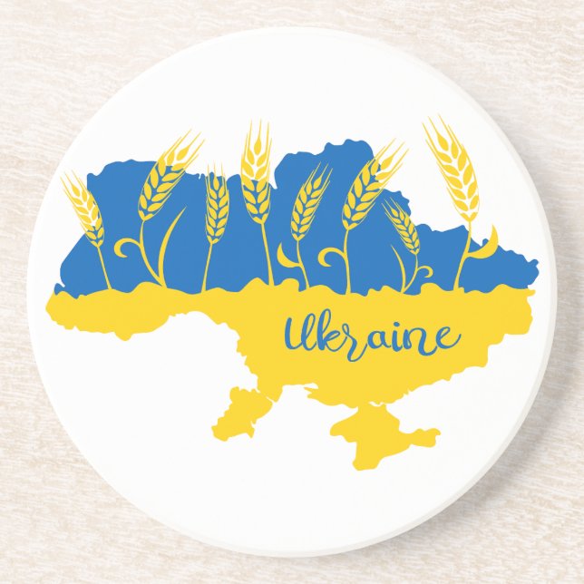 Ukraine typography and wheat ear on Ukrainian flag Coaster (Front)