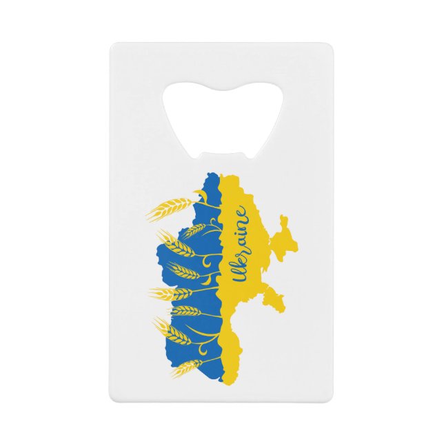 Ukraine typography and wheat ear on Ukrainian flag Credit Card Bottle Opener (Front)