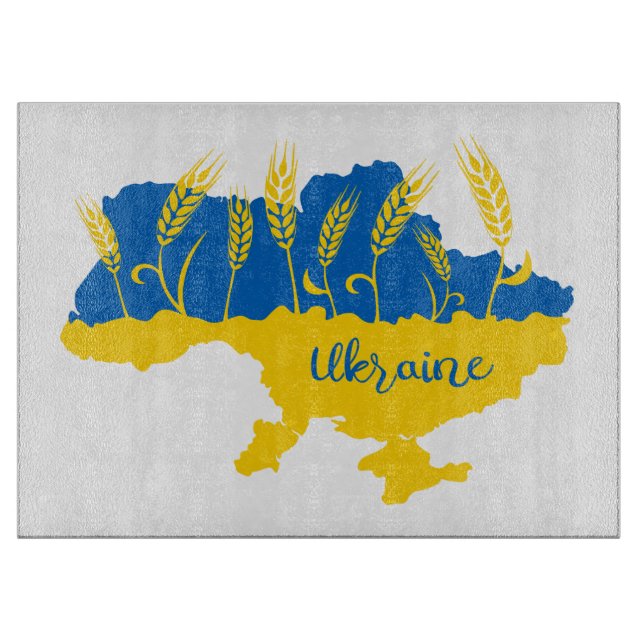 Ukraine typography and wheat ear on Ukrainian flag Cutting Board (Front)