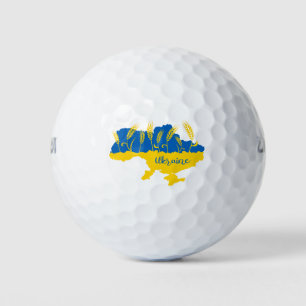 Ukraine typography and wheat ear on Ukrainian flag Golf Balls